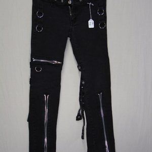 Tripp NYC Goth Y2K Raver Pants Studs Rings Zippers Straps Black Jeans Size 5